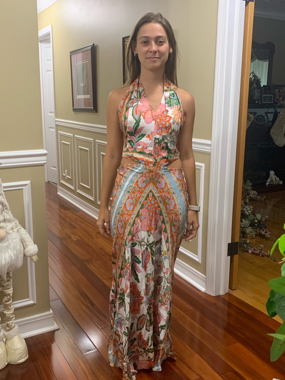 Misa Los Angeles Pink and Orange Floral Halter Maxi Brand new.